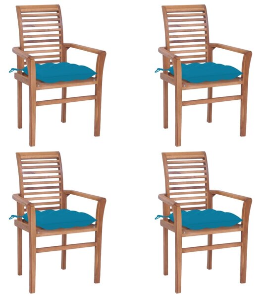 Krzesła stołowe, 4 szt., jasnoniebieskie poduszki, tekowe