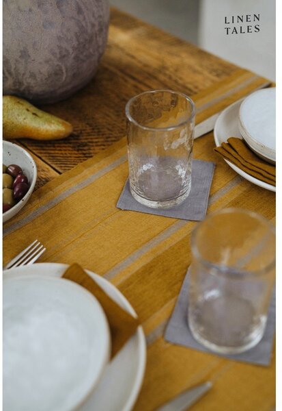 Lniany bieżnik 200x200 cm Amber Bronze Stripes – Linen Tales