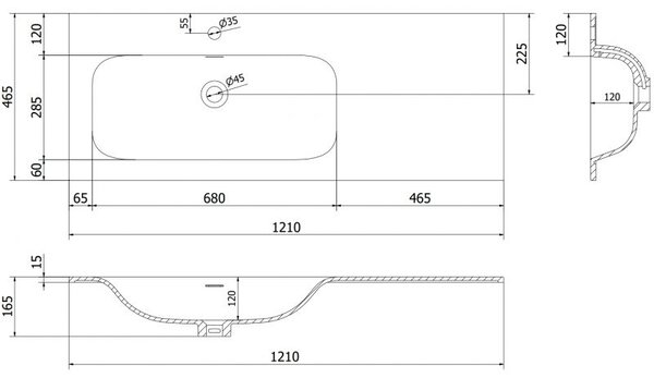 Mexen Vela umywalka wpuszczana w blat lewa 121 x 46,5 cm, czarna mat - 25231271L