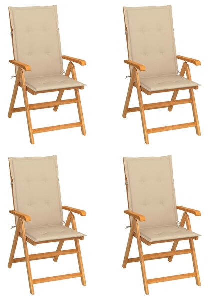 Krzesła ogrodowe, 4 szt., beżowe poduszki, drewno tekowe