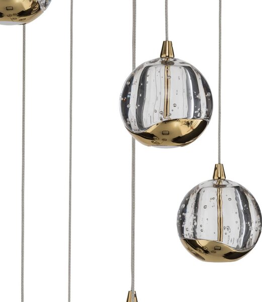 Lampa wisząca szklana Hayley Lucande, mosiężny / złoty, salon / jadalnia, szkło, design