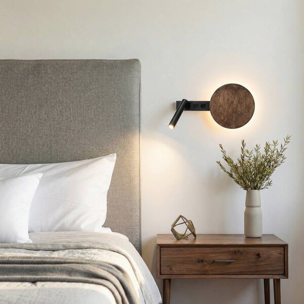 Kinkiet Hotel Mood SIGMA, ciemne drewno, sypialnia, metal, nowoczesny