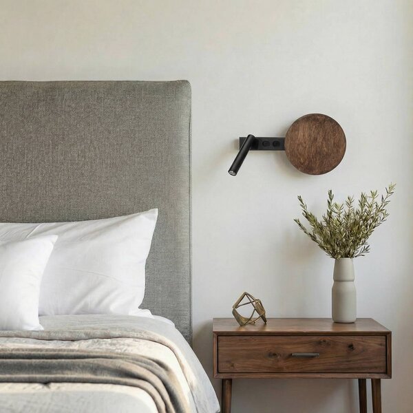 Kinkiet Hotel Mood SIGMA, ciemne drewno, sypialnia, metal, nowoczesny