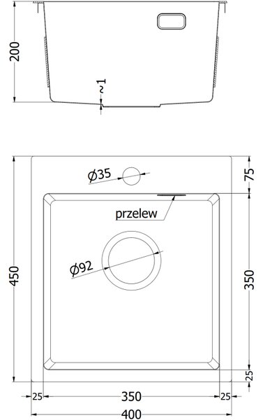 Mexen Solix zlewozmywak stalowy 1-komorowy 400 x 450 mm, inox - 6401401000-01