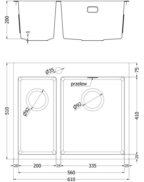 Mexen Flexo zlewozmywak stalowy 1,5-komorowy 610 x 510 mm, inox HC - 6446611500-01HC