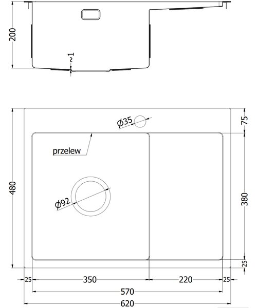 Mexen Exar zlewozmywak stalowy 1-komorowy z ociekaczem, lewy 620 x 480 mm, inox - 6431621005L-01