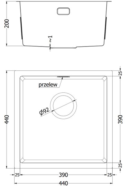 Mexen Trixo zlewozmywak stalowy 1-komorowy 440 x 440 mm, inox - 6413441000-01