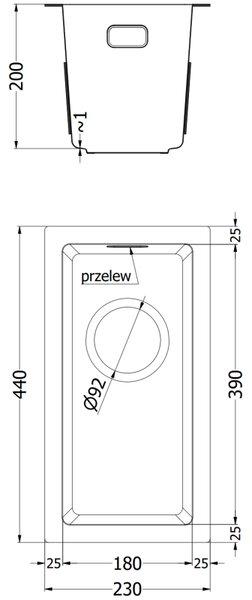 Mexen Trixo zlewozmywak stalowy 1-komorowy 230 x 440 mm, inox HC - 6411221000-01HC