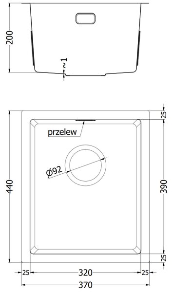 Mexen Trixo zlewozmywak stalowy 1-komorowy 370 x 440 mm, inox - 6412371000-01