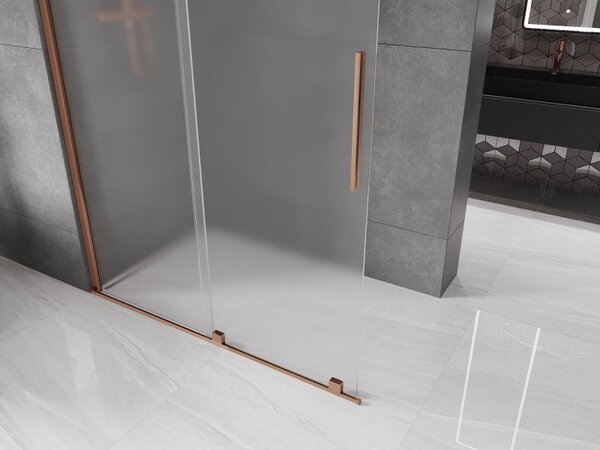Mexen Velar ścianka prysznicowa rozsuwana Walk-in 130 x 200 cm, szron 8 mm, różowe złoto - 871-130-000-33-60