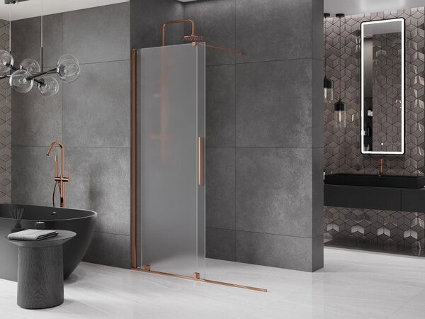 Mexen Velar ścianka prysznicowa rozsuwana Walk-in 130 x 200 cm, szron 8 mm, różowe złoto - 871-130-000-33-60