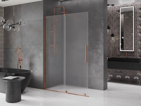 Mexen Velar ścianka prysznicowa rozsuwana Walk-in 130 x 200 cm, szron 8 mm, różowe złoto - 871-130-000-33-60