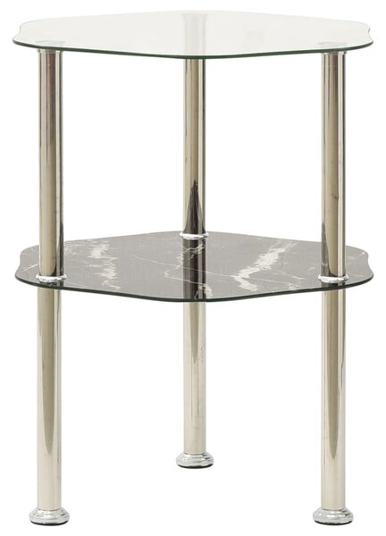 2-poziomowy stolik, 38x38x50 cm, przezroczyste i czarne szkło