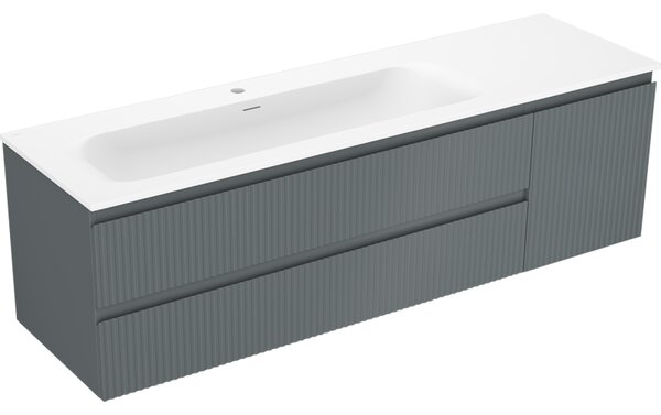 Mexen Rivel szafka łazienkowa 160 cm z umywalką Vela lewą, 2S, 1D, ryflowana, grafit/biała mat - 91A23-16047-3-BBFFF66-W23L01