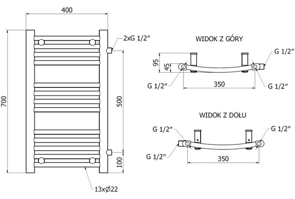 Mexen Ares grzejnik łazienkowy boczny 700 x 400 mm, 240 W, czarny - W102-0700-400-00-70-S