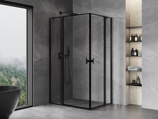 Mexen Mist Duo kabina prysznicowa uchylna 90 x 70 cm, czarna ramka, czarna - 8A4-090L-070P-70-70