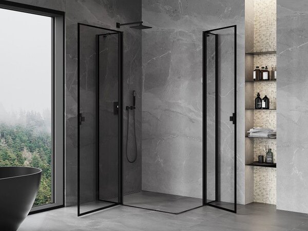 Mexen Mist Duo kabina prysznicowa uchylna 90 x 70 cm, czarna ramka, czarna - 8A4-090L-070P-70-70