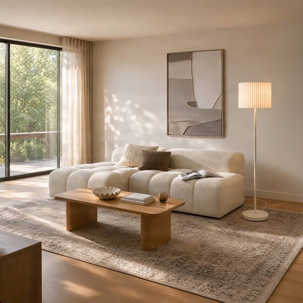 Lampa stojąca Libbie Lindby, kremowy / amber, salon / jadalnia, tkanina / materiał / jedwab, skandynawski