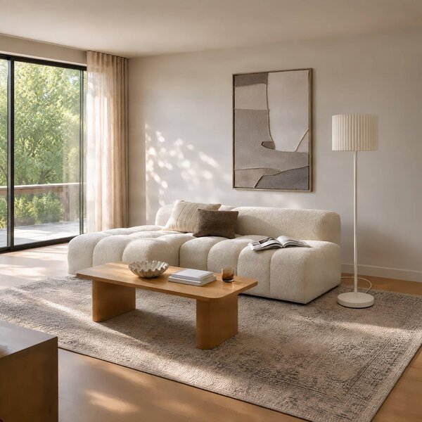 Lampa stojąca Libbie Lindby, kremowy / amber, salon / jadalnia, tkanina / materiał / jedwab, skandynawski