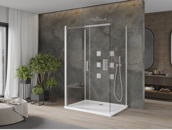 Mexen Omega-3S kabina prysznicowa 3-ścienna, rozsuwana 100x80 cm, transparent, chrom + brodzik Flat - 825-100-080-01-00-3s-4010