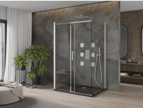 Mexen Omega-3S kabina prysznicowa 3-ścienna, rozsuwana 110x80 cm, transparent, chrom + brodzik Flat - 825-110-080-01-00-3s-4070