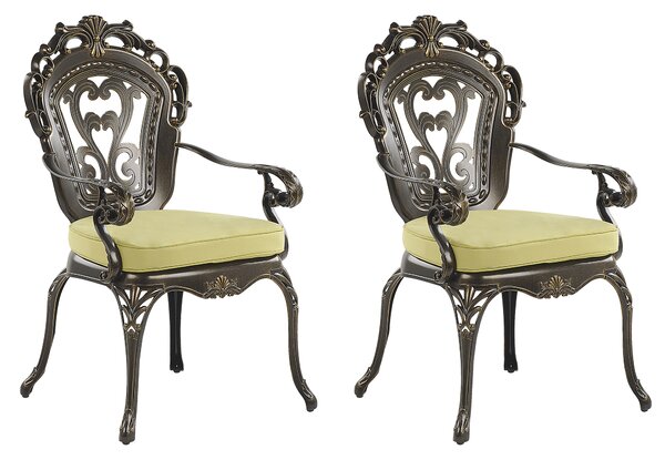 Zestaw 2 krzeseł ogrodowych brązowy metalowy z poduszkami Sapri Beliani