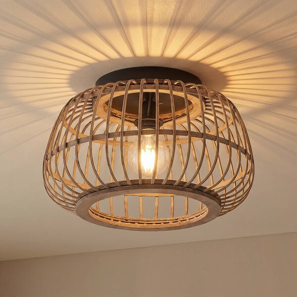Lampa sufitowa Bominio Lindby, możliwość ściemniania, jasne drewno, salon / jadalnia, drewno, skandynawski