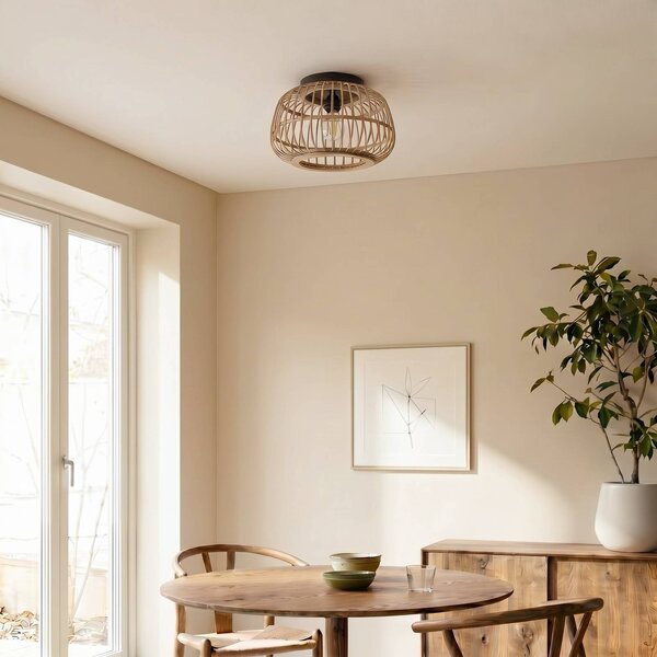 Lampa sufitowa Bominio Lindby, możliwość ściemniania, jasne drewno, salon / jadalnia, drewno, skandynawski