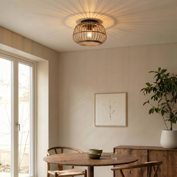 Lampa sufitowa Bominio Lindby, możliwość ściemniania, jasne drewno, salon / jadalnia, drewno, skandynawski