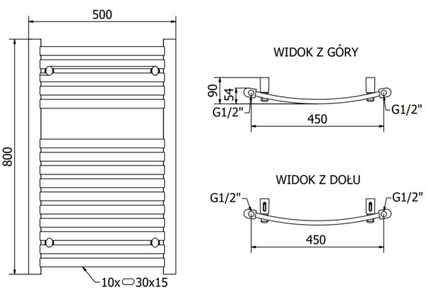 Mexen Helios grzejnik łazienkowy 800 x 500 mm, 381 W, czarny - W103-0800-500-00-70