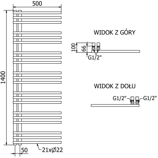 Mexen Neptun grzejnik łazienkowy dekoracyjny 1400 x 500 mm, 532 W, czarny - W101-1400-500-00-70