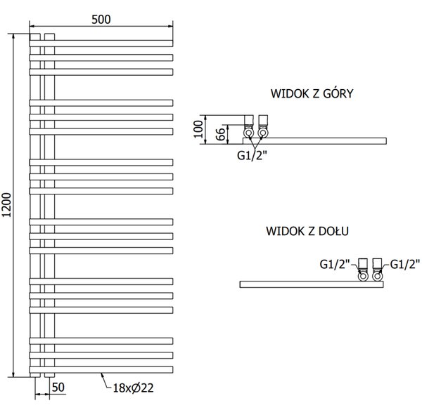 Mexen Neptun grzejnik łazienkowy dekoracyjny 1200 x 500 mm, 456 W, czarny - W101-1200-500-00-70