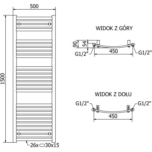 Mexen Helios grzejnik łazienkowy 1500 x 500 mm, 676 W, czarny - W103-1500-500-00-70