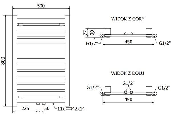 Mexen Uran grzejnik łazienkowy 800 x 500 mm, 364 W, czarny - W105-0800-500-00-70