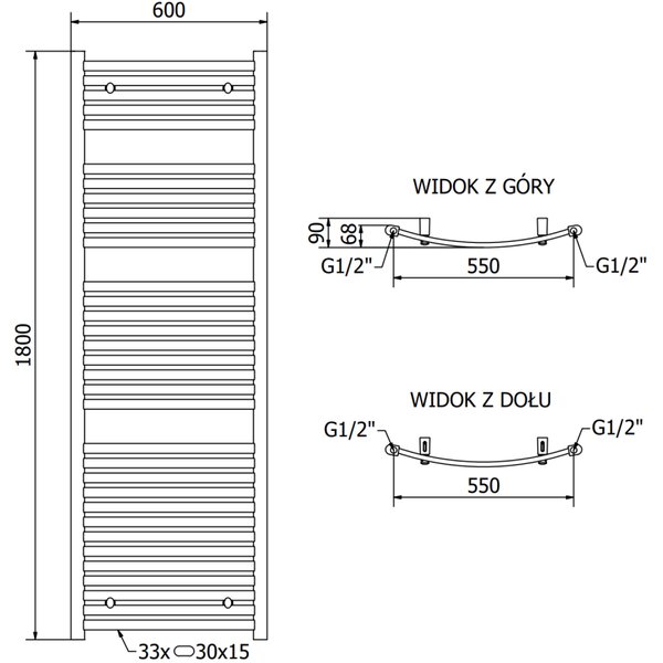 Mexen Helios grzejnik łazienkowy 1800 x 600 mm, 990 W, biały - W103-1800-600-00-20
