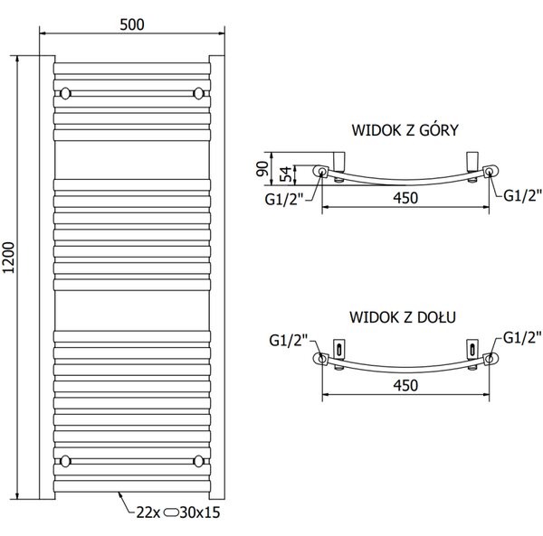 Mexen Helios grzejnik łazienkowy 1200 x 500 mm, 567 W, czarny - W103-1200-500-00-70