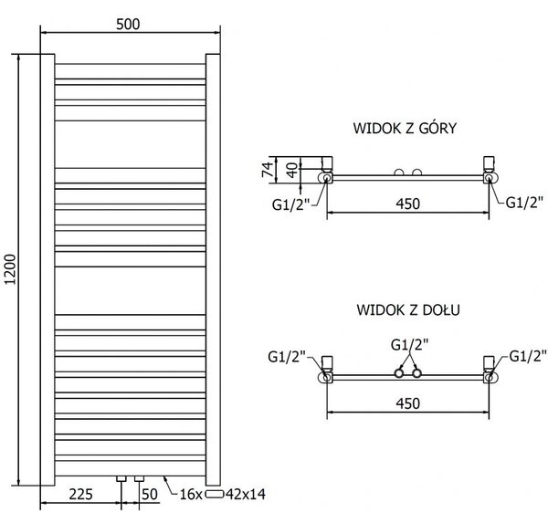 Mexen Uran grzejnik łazienkowy 1200 x 500 mm, 422 W, złoty - W105-1200-500-00-50