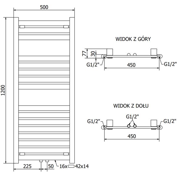 Mexen Uran grzejnik łazienkowy 1200 x 500 mm, 534 W, czarny - W105-1200-500-00-70