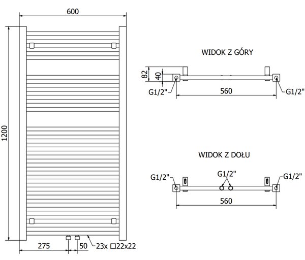 Mexen Pluton grzejnik łazienkowy 1200 x 600 mm, 726 W, czarny - W106-1200-600-00-70