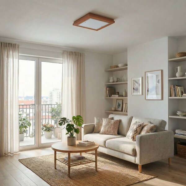 Lampa sufitowa Tally Argon, terracotta, przedpokój, drewno