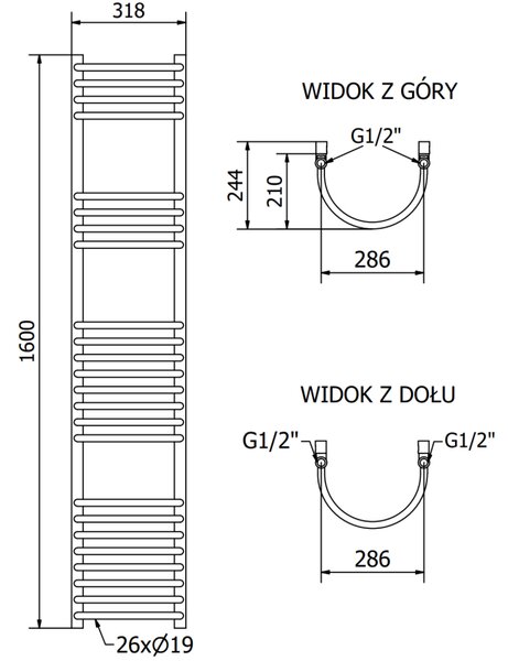 Mexen Eros grzejnik łazienkowy 1600 x 318 mm, 551 W, biały - W112-1600-318-00-20