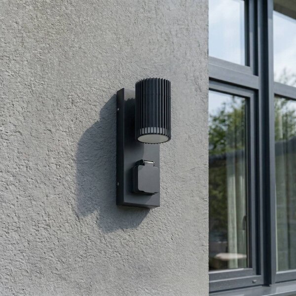 Kinkiet zewnętrzny Enerio Lindby, możliwość ściemniania, czarny, aluminium, nowoczesny
