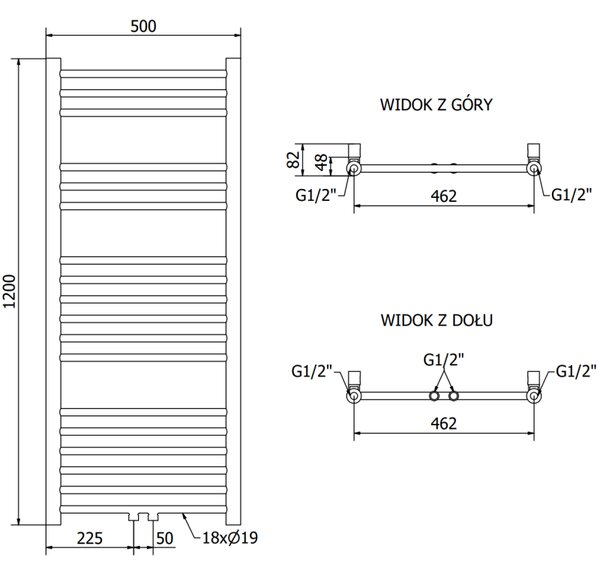 Mexen Yodo grzejnik łazienkowy 1200 x 500 mm, 382 W, czarny - W113-1200-500-00-70