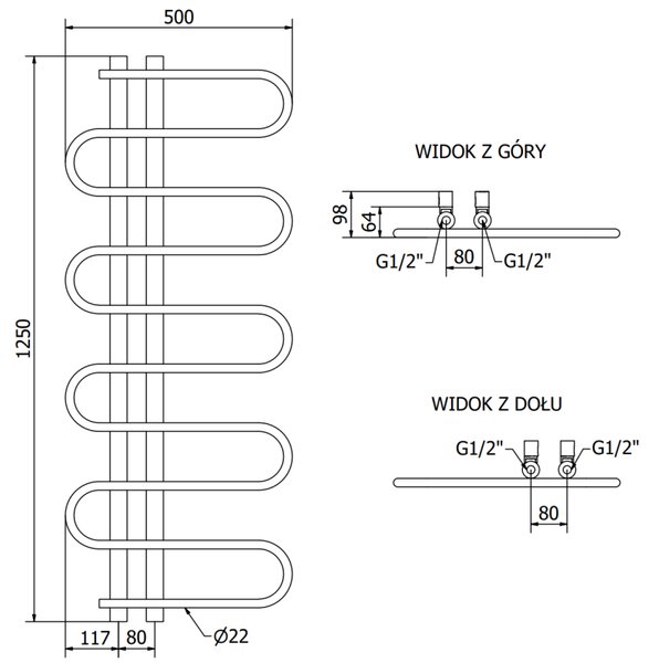 Mexen Kiso grzejnik łazienkowy dekoracyjny 1250 x 500 mm, 256 W, czarny - W114-1250-500-00-70