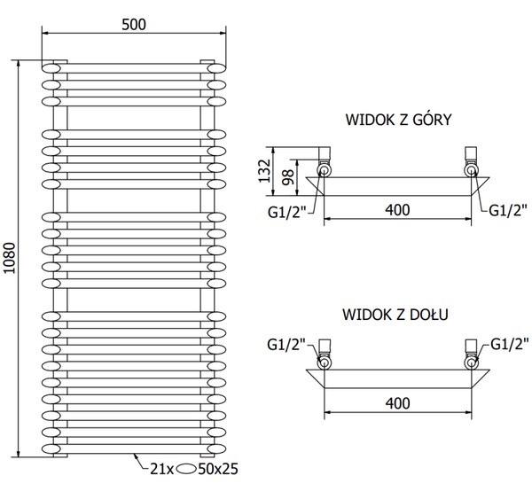 Mexen Akan grzejnik łazienkowy 1080 x 500 mm, 784 W, biały - W121-1080-500-00-20