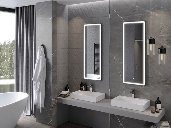 Mexen Coro lustro łazienkowe podświetlane 45 x 120 cm, LED 6000K, antypara, rama czarna - 9817-045-120-611-70