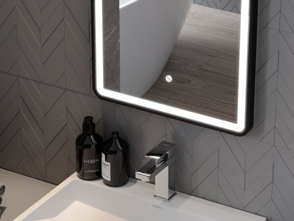 Mexen Coro lustro łazienkowe podświetlane 45 x 120 cm, LED 6000K, antypara, rama czarna - 9817-045-120-611-70