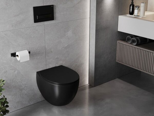 Mexen Egg miska wc Rimless z deską wolnoopadającą slim, duroplast, czarna mat - 30245070