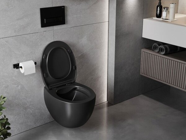 Mexen Egg miska wc Rimless z deską wolnoopadającą slim, duroplast, czarna mat - 30245070