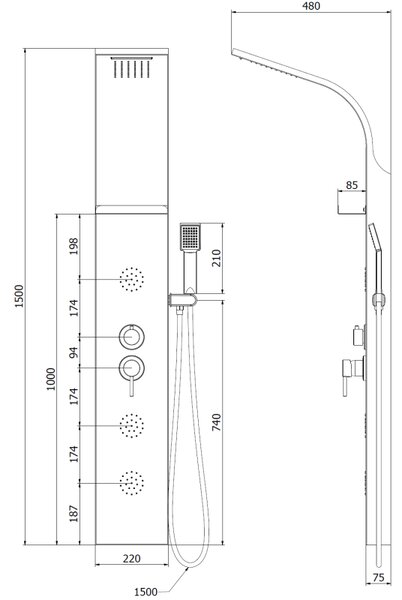 Mexen Borg panel prysznicowy, chrom - 7615-03-00